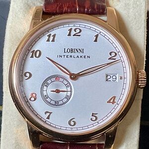 Automatic Lobinni Micro Rotor Rose Gold Watch w Original Box/Manual Like New